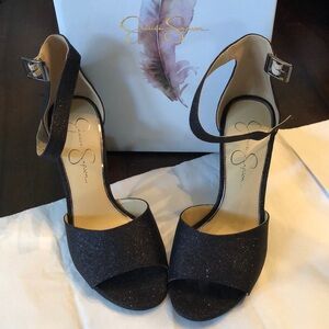 Moved Jessica Simpson chunky heel ankle strap sparkly formal open toe shoes +box